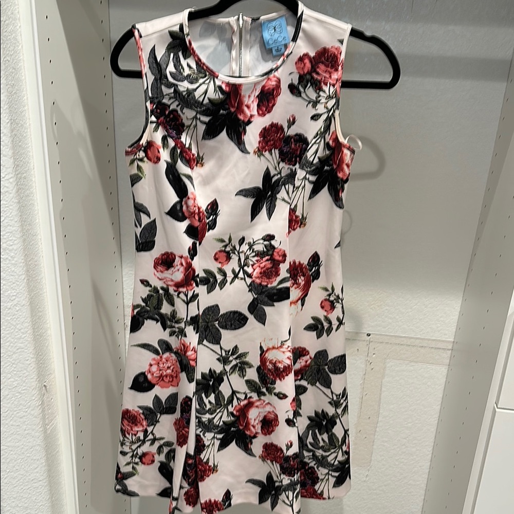 CeCe Floral Dress with Red and Black Accents